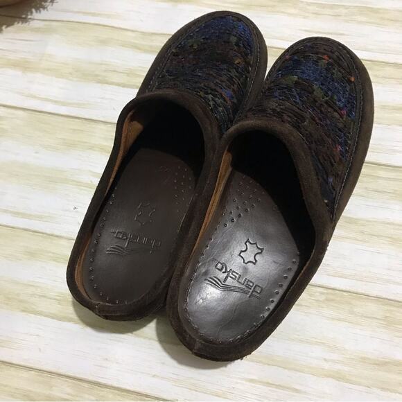 Dansko Brown Leather Suede Tweed Woven‎ Blanket Colorful Comfort Clogs Shoes 40 - Picture 3 of 5